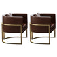 Parsons Arm Chair Leather Indoor Dining Chair with Gold Frame Brown 2 Piece Set Clearhalo 'Dining Chairs' 'Dining Tables & Seating' 'dining_chair' 'furn' 'furn_dining_chair' 'Furniture' 'Kitchen & Dining Furniture' 6531268