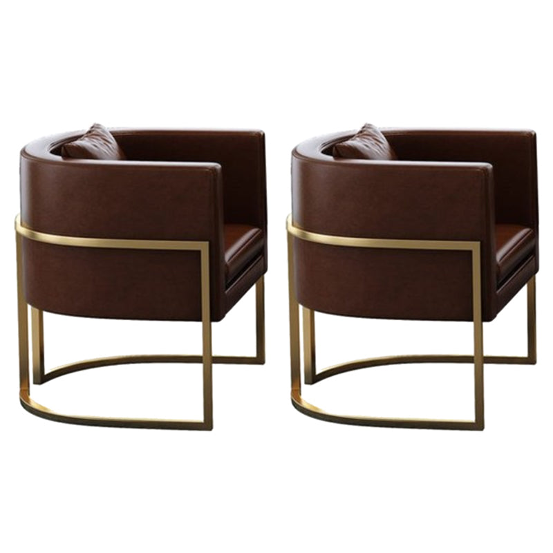 Parsons Arm Chair Leather Indoor Dining Chair with Gold Frame Brown 2 Piece Set Clearhalo 'Dining Chairs' 'Dining Tables & Seating' 'dining_chair' 'furn' 'furn_dining_chair' 'Furniture' 'Kitchen & Dining Furniture' 6531268
