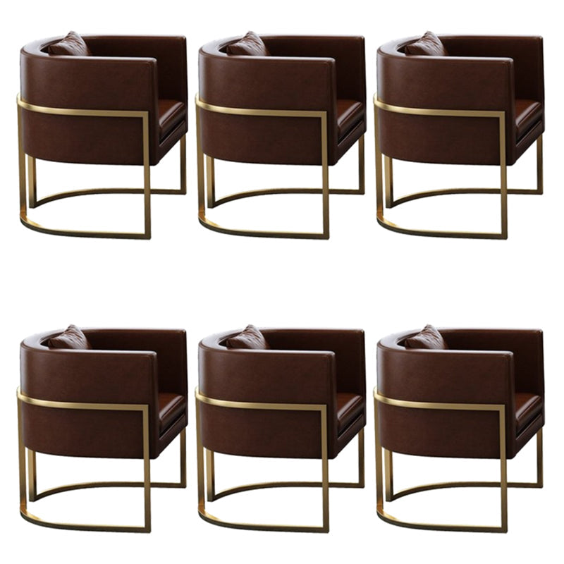 Parsons Arm Chair Leather Indoor Dining Chair with Gold Frame Brown 6 Piece Set Clearhalo 'Dining Chairs' 'Dining Tables & Seating' 'dining_chair' 'furn' 'furn_dining_chair' 'Furniture' 'Kitchen & Dining Furniture' 6531270