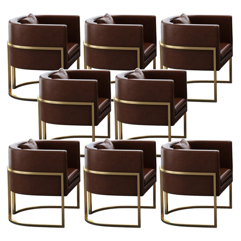 Parsons Arm Chair Leather Indoor Dining Chair with Gold Frame Brown 8 Piece Set Clearhalo 'Dining Chairs' 'Dining Tables & Seating' 'dining_chair' 'furn' 'furn_dining_chair' 'Furniture' 'Kitchen & Dining Furniture' 6531271