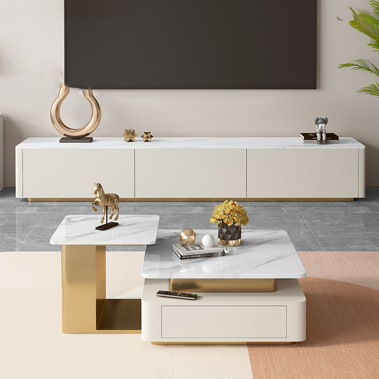 Glam Square Cocktail Table Single Stone Coffee Cocktail Table with Storage Clearhalo 'Coffee & Accent Tables' 'Coffee Tables' 'coffee_tables' 'furn' 'furn_coffee_tables' 'Furniture' 'Living Room Furniture' 6531506