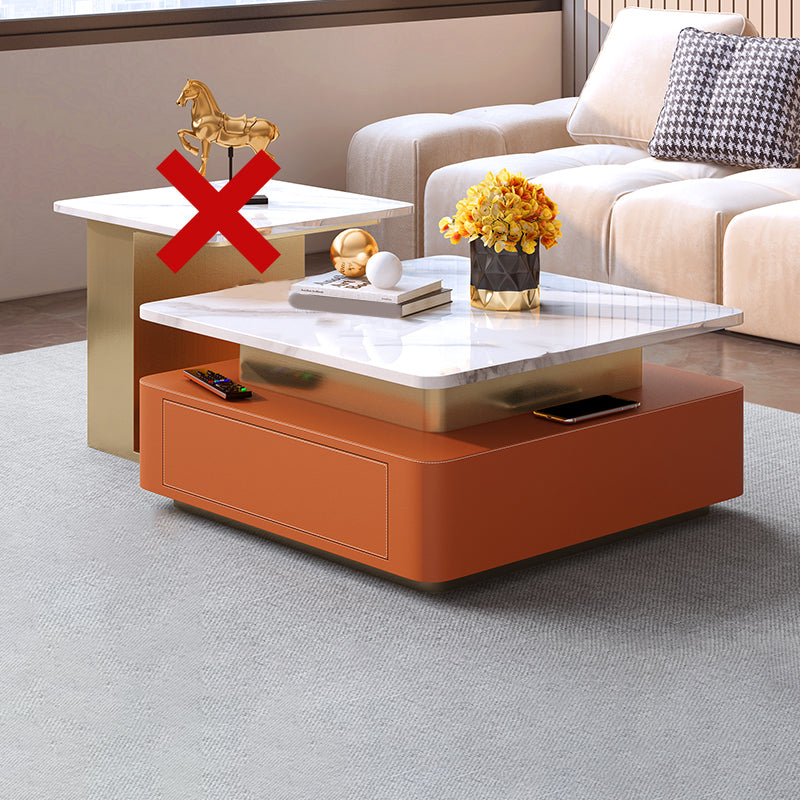 Glam Square Cocktail Table Single Stone Coffee Cocktail Table with Storage Orange Clearhalo 'Coffee & Accent Tables' 'Coffee Tables' 'coffee_tables' 'furn' 'furn_coffee_tables' 'Furniture' 'Living Room Furniture' 6531507