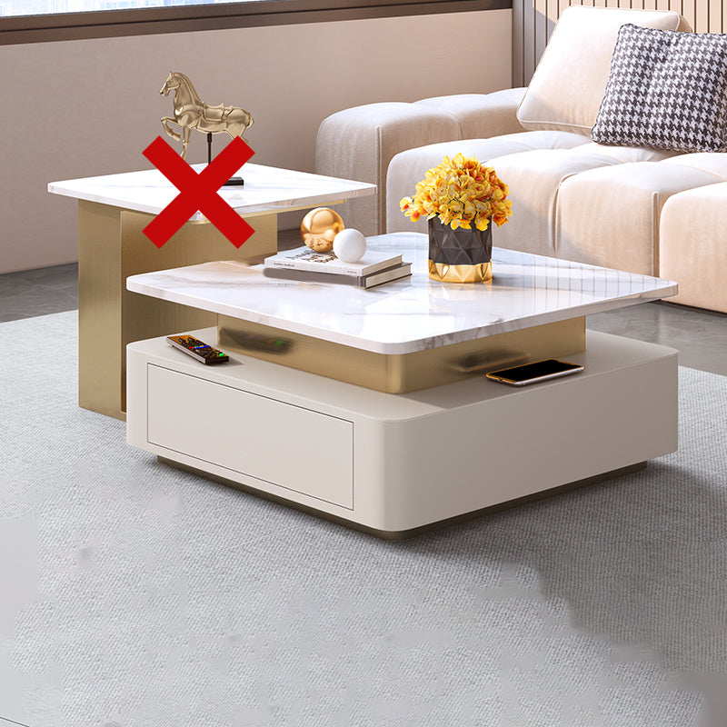 Glam Square Cocktail Table Single Stone Coffee Cocktail Table with Storage Off-White Clearhalo 'Coffee & Accent Tables' 'Coffee Tables' 'coffee_tables' 'furn' 'furn_coffee_tables' 'Furniture' 'Living Room Furniture' 6531508