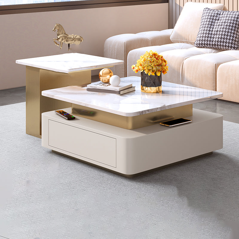 Glam Square Cocktail Table Single Stone Coffee Cocktail Table with Storage Off-White Clearhalo 'Coffee & Accent Tables' 'Coffee Tables' 'coffee_tables' 'furn' 'furn_coffee_tables' 'Furniture' 'Living Room Furniture' 6531510