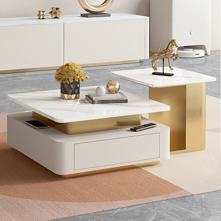 Glam Square Cocktail Table Single Stone Coffee Cocktail Table with Storage Clearhalo 'Coffee & Accent Tables' 'Coffee Tables' 'coffee_tables' 'furn' 'furn_coffee_tables' 'Furniture' 'Living Room Furniture' 6531513
