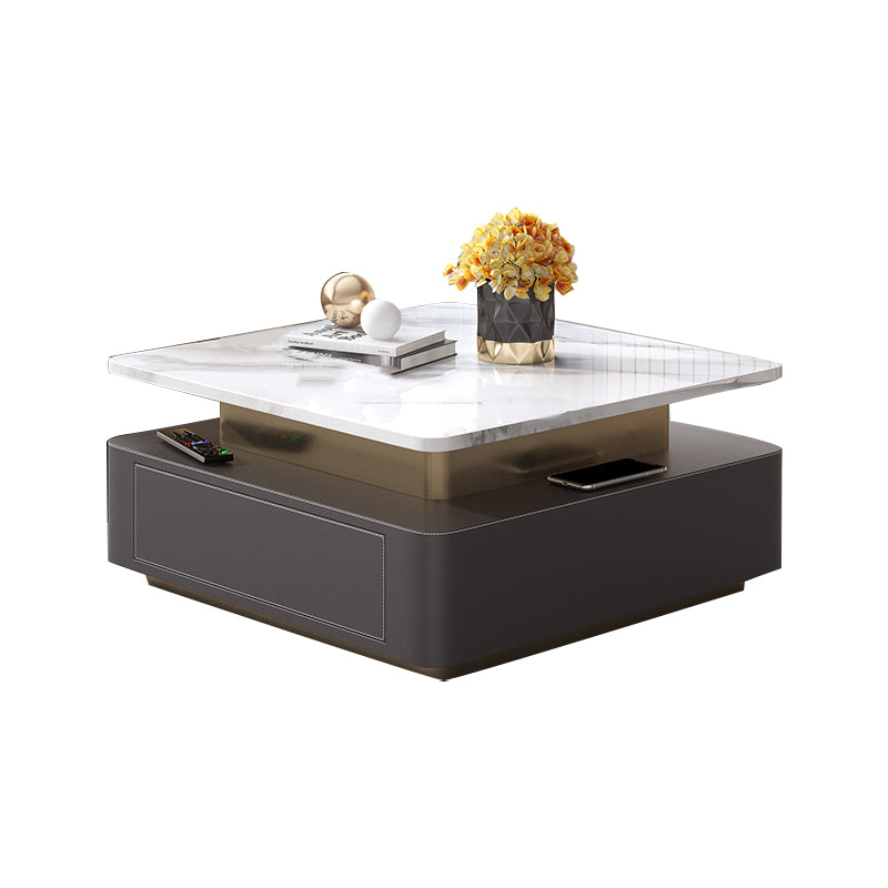 Glam Square Cocktail Table Single Stone Coffee Cocktail Table with Storage Grey Clearhalo 'Coffee & Accent Tables' 'Coffee Tables' 'coffee_tables' 'furn' 'furn_coffee_tables' 'Furniture' 'Living Room Furniture' 6531514