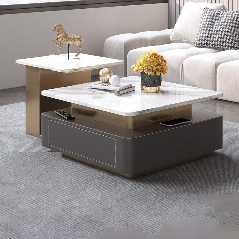 Glam Square Cocktail Table Single Stone Coffee Cocktail Table with Storage Grey Clearhalo 'Coffee & Accent Tables' 'Coffee Tables' 'coffee_tables' 'furn' 'furn_coffee_tables' 'Furniture' 'Living Room Furniture' 6531517