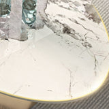 Glam Oval Stone Cocktail Table Single Beige Coffee Cocktail Table