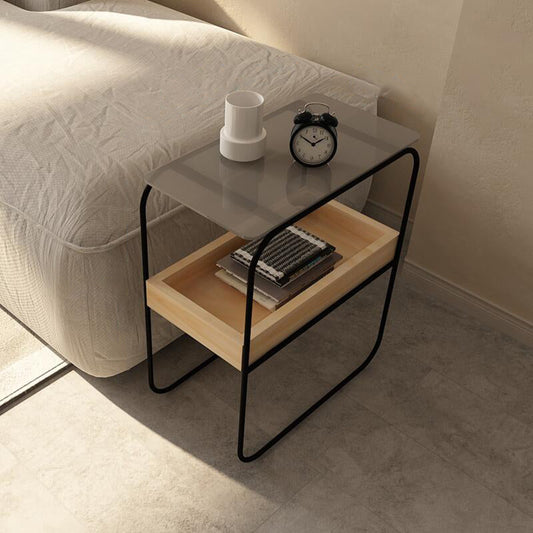 Modern Rectangular Glass Side End Table Sled Side Table with Metal Base Clearhalo 'Coffee & Accent Tables' 'End & Side Tables' 'end_side_tables' 'furn' 'furn_end_side_tables' 'Furniture' 'Living Room Furniture' 6531723