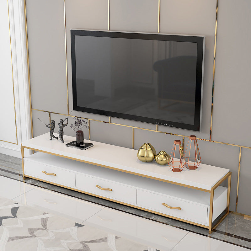Open Storage Media Console Glam TV Stand Console with Drawers 79"L x 16"W x 18"H Ivory Clearhalo 'furn' 'furn_tv_stands_entertainment_centers' 'Furniture' 'Living Room Furniture' 'TV Stands & Entertainment Centers' 'TV Stands & Media Storage Furniture' 'tv_stands_entertainment_centers' 6531881