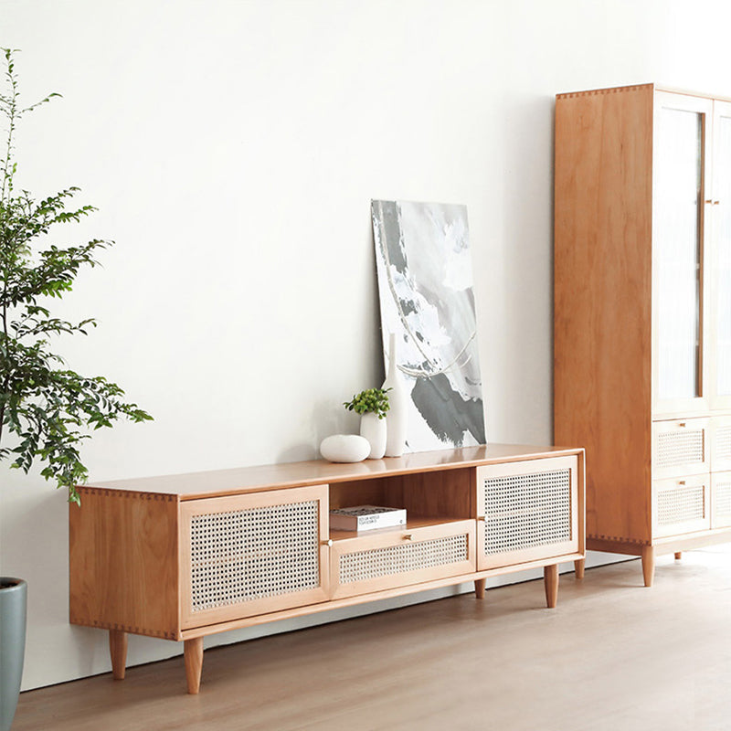 Console multimediale per TV in legno massello Supporto TV scandinavo con cassetto