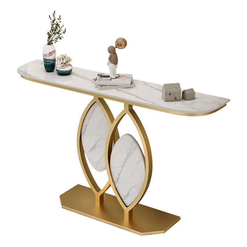 Stone Top Accent Console Table Antique Gold Console Table with Metal Leg Clearhalo 'Console Tables' 'console_tables' 'Entry & Mudroom Furniture' 'furn' 'furn_console_tables' 'Furniture' 6534138