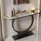 11" Wide Glam Console Table Stone Half Moon Console Accent Table