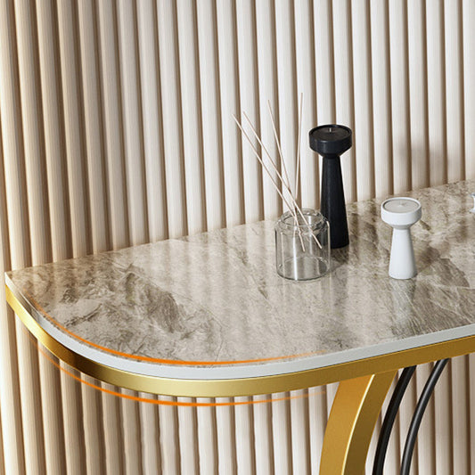 11" Wide Glam Console Table Stone Half Moon Console Accent Table