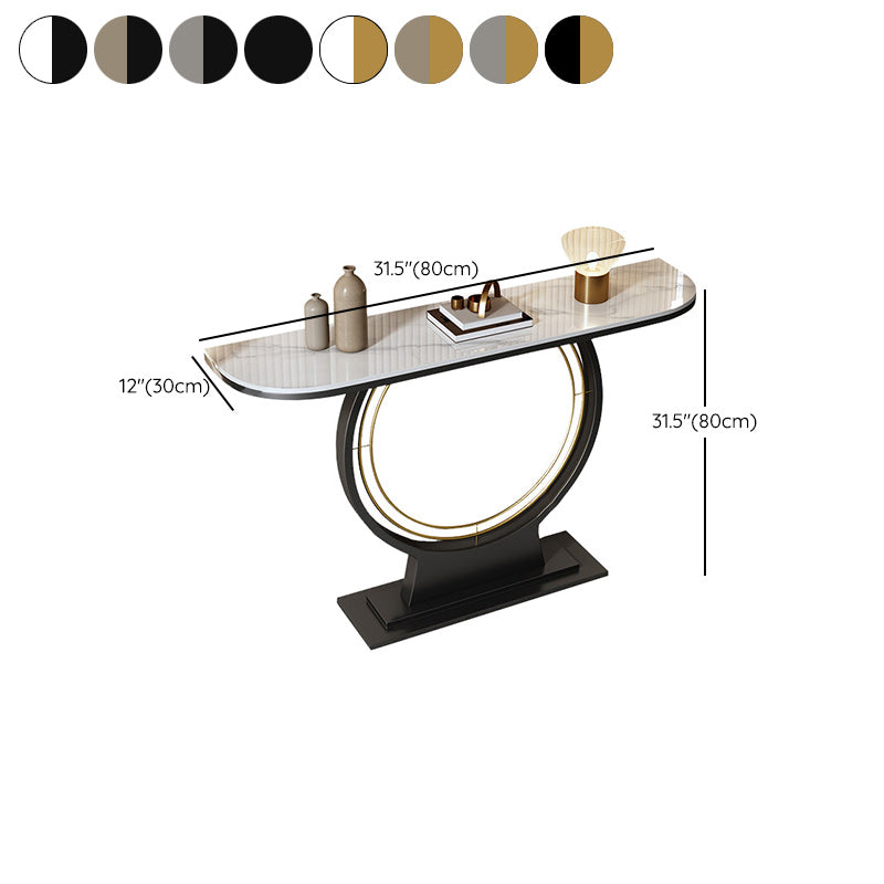 11" Wide Glam Console Table Stone Half Moon Console Accent Table
