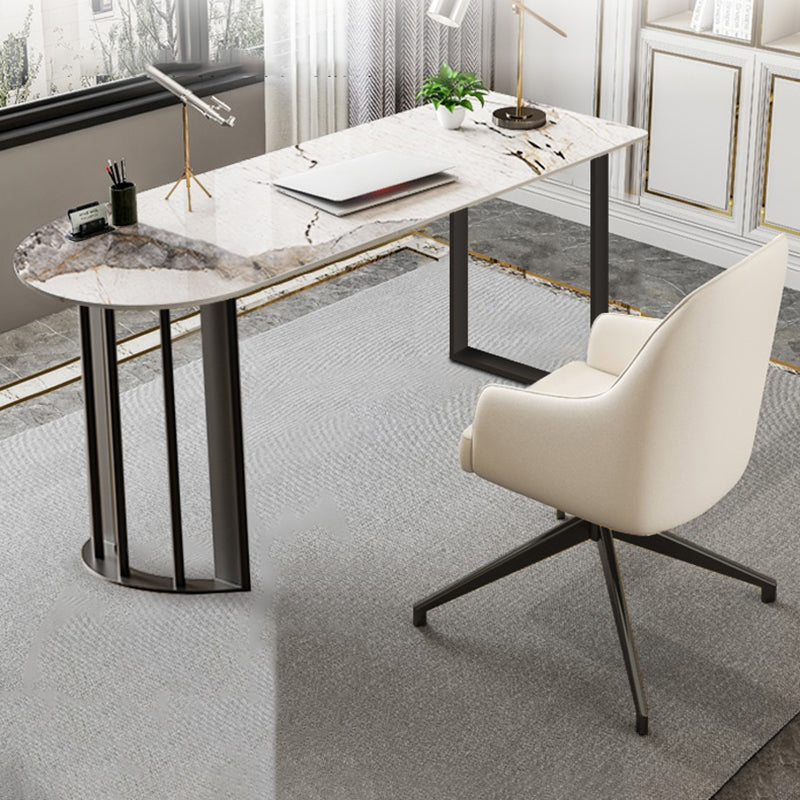 Stone Contemporary Writing Desk Bedroom Office Desk with White Legs Clearhalo 'furn' 'furn_office_desk' 'Furniture' 'Office Desks' 'Office Furniture' 'office_desk' 6534352