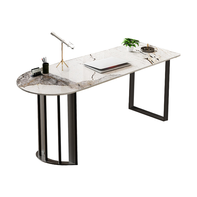 Stone Contemporary Writing Desk Bedroom Office Desk with White Legs Gray-White Clearhalo 'furn' 'furn_office_desk' 'Furniture' 'Office Desks' 'Office Furniture' 'office_desk' 6534356