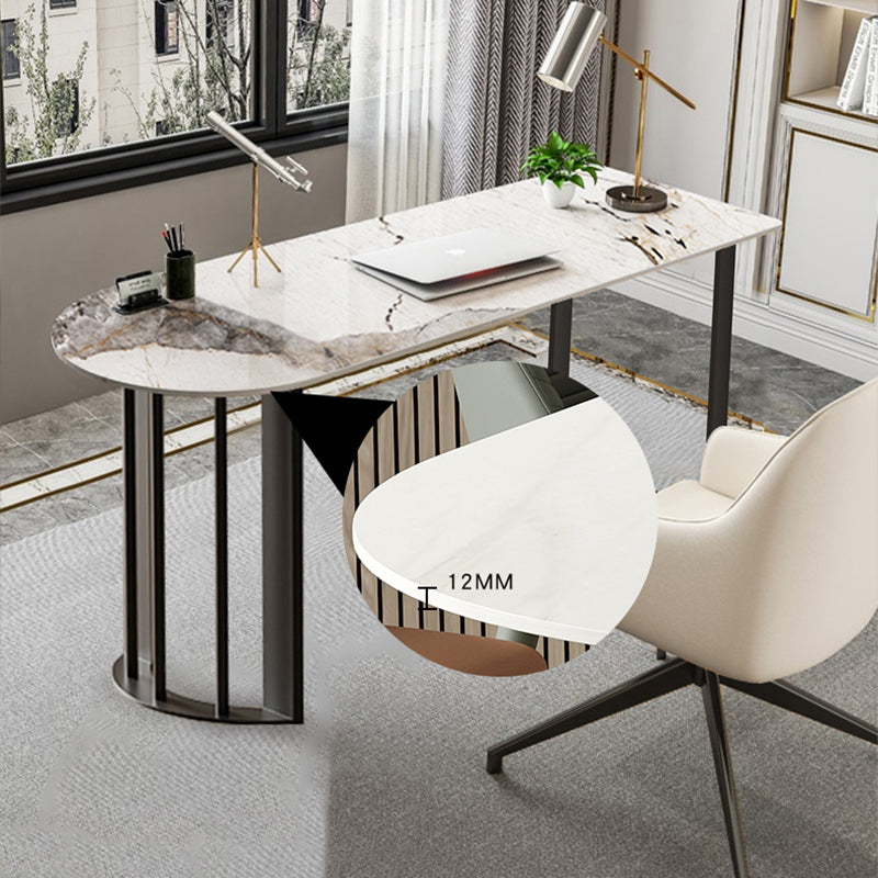 Stone Contemporary Writing Desk Bedroom Office Desk with White Legs Clearhalo 'furn' 'furn_office_desk' 'Furniture' 'Office Desks' 'Office Furniture' 'office_desk' 6534362