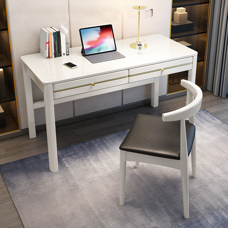 Modern Solid Wood Office Desk 2-drawer 29.53" Tall Writing Desk White Clearhalo 'furn' 'furn_office_desk' 'Furniture' 'Office Desks' 'Office Furniture' 'office_desk' 6534478