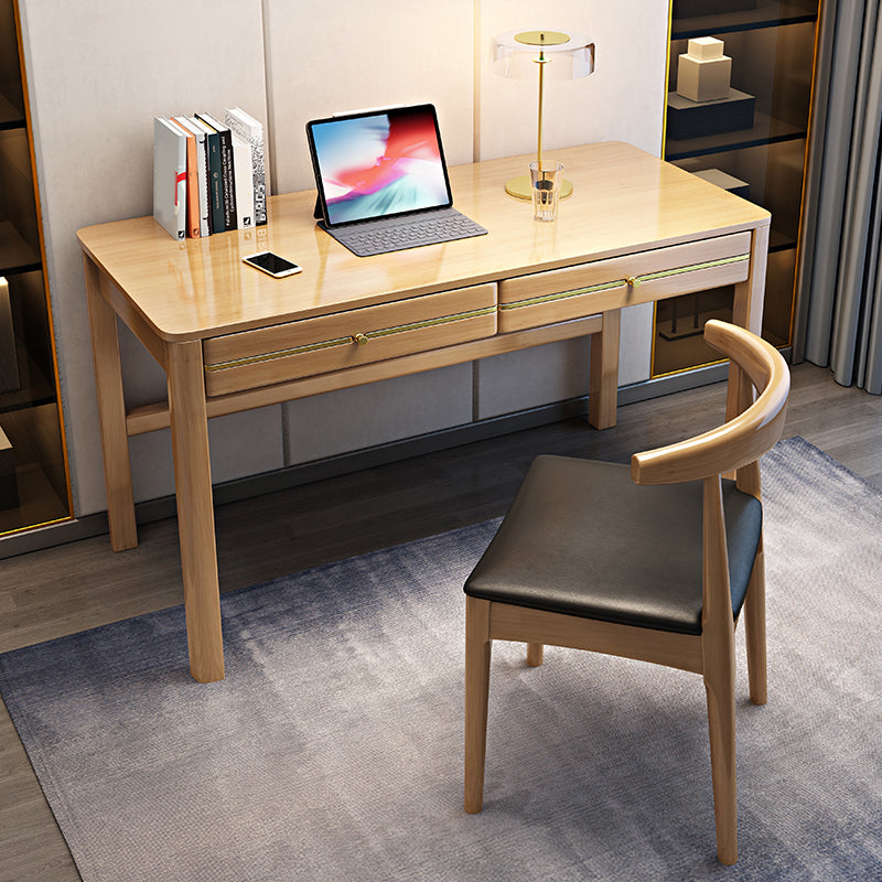Modern Solid Wood Office Desk 2-drawer 29.53" Tall Writing Desk Natural Clearhalo 'furn' 'furn_office_desk' 'Furniture' 'Office Desks' 'Office Furniture' 'office_desk' 6534480