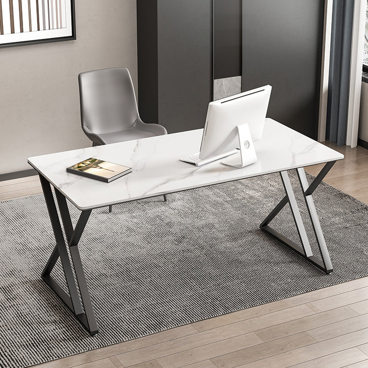Contemporary Writing Desk Antique Finish Gaming Desk with Metal Legs 70.9"L x 35.4"W x 29.5"H White Clearhalo 'furn' 'furn_office_desk' 'Furniture' 'Office Desks' 'Office Furniture' 'office_desk' 6534650