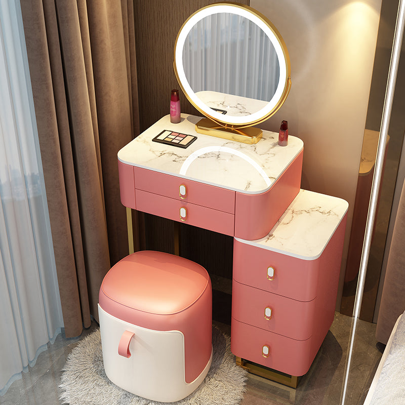 Stone Top Vanity with Storage Drawers Makeup Vanity Desk with Stool and Mirror
