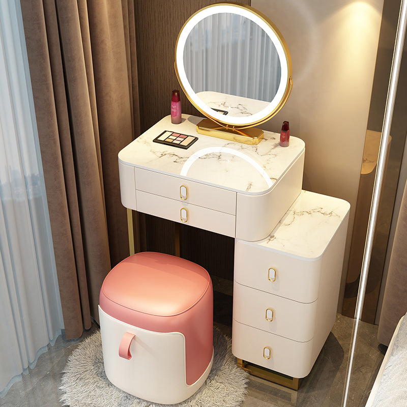 Stone Top Vanity with Storage Drawers Makeup Vanity Desk with Stool and Mirror