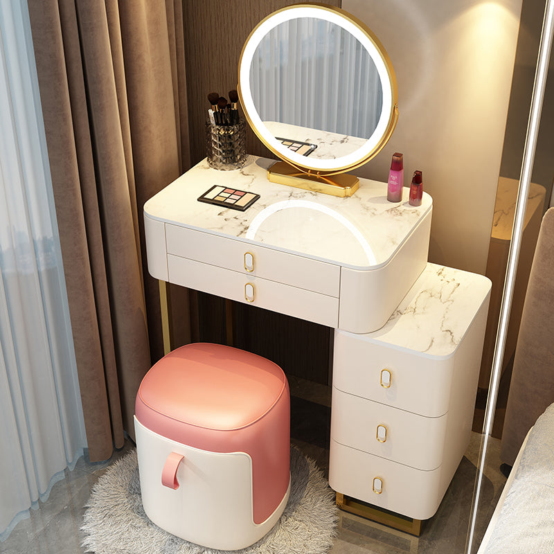 Stone Top Vanity with Storage Drawers Makeup Vanity Desk with Stool and Mirror