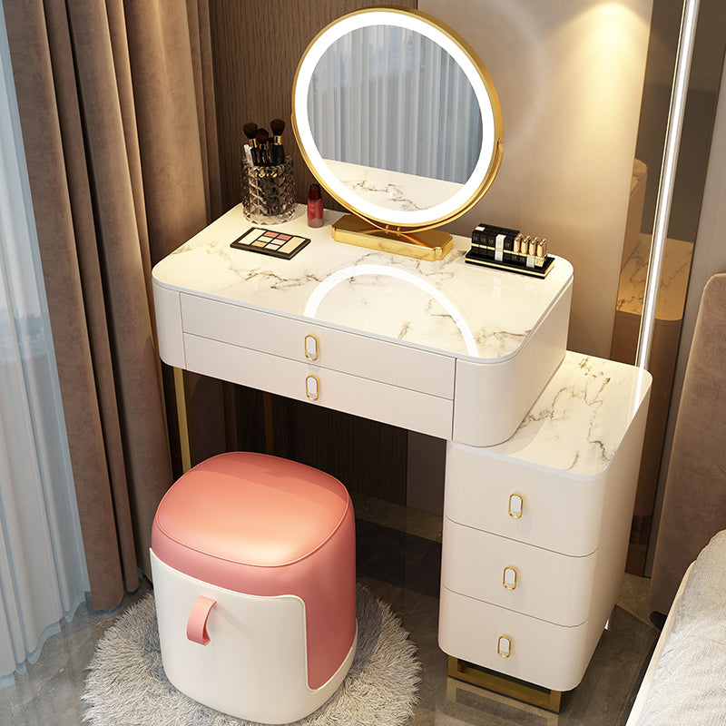 Stone Top Vanity with Storage Drawers Makeup Vanity Desk with Stool and Mirror