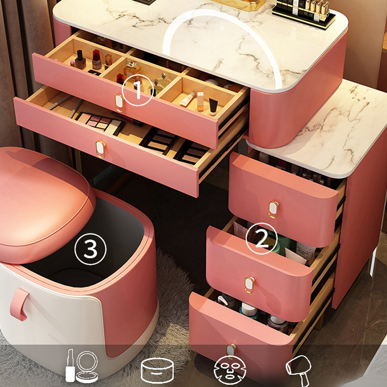 Stone Top Vanity with Storage Drawers Makeup Vanity Desk with Stool and Mirror
