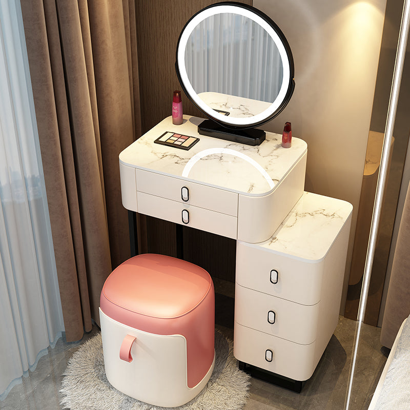 Stone Top Vanity with Storage Drawers Makeup Vanity Desk with Stool and Mirror