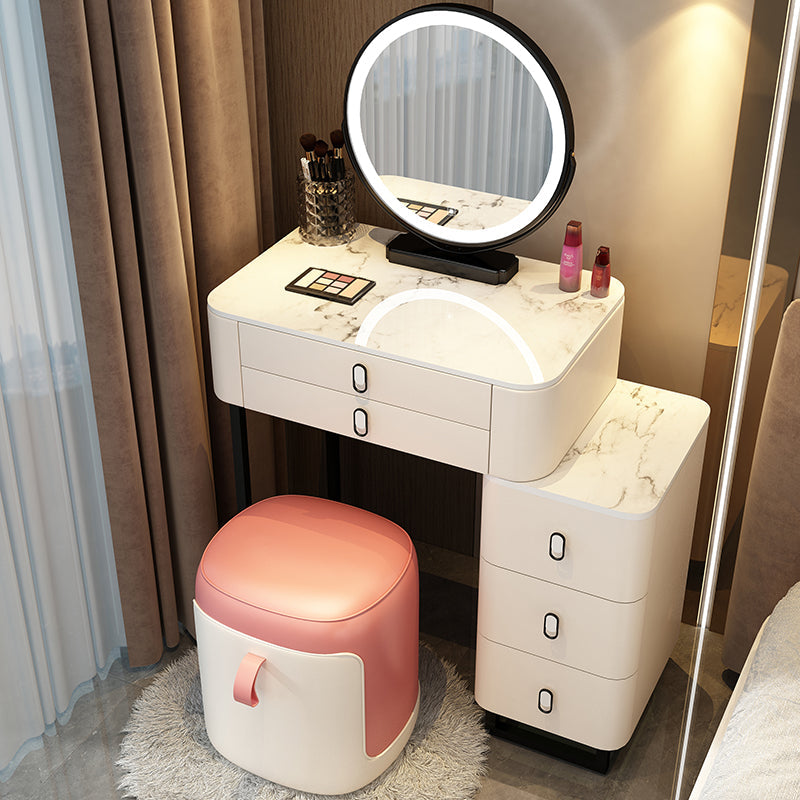 Stone Top Vanity with Storage Drawers Makeup Vanity Desk with Stool and Mirror