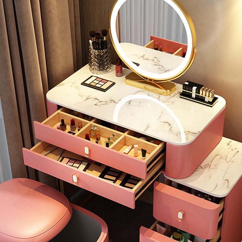 Stone Top Vanity with Storage Drawers Makeup Vanity Desk with Stool and Mirror