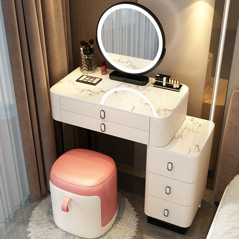 Stone Top Vanity with Storage Drawers Makeup Vanity Desk with Stool and Mirror