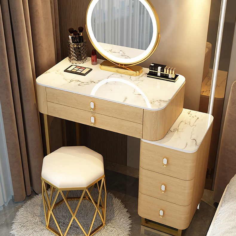 Stone Top Vanity with Storage Drawers Makeup Vanity Desk with Stool and Mirror