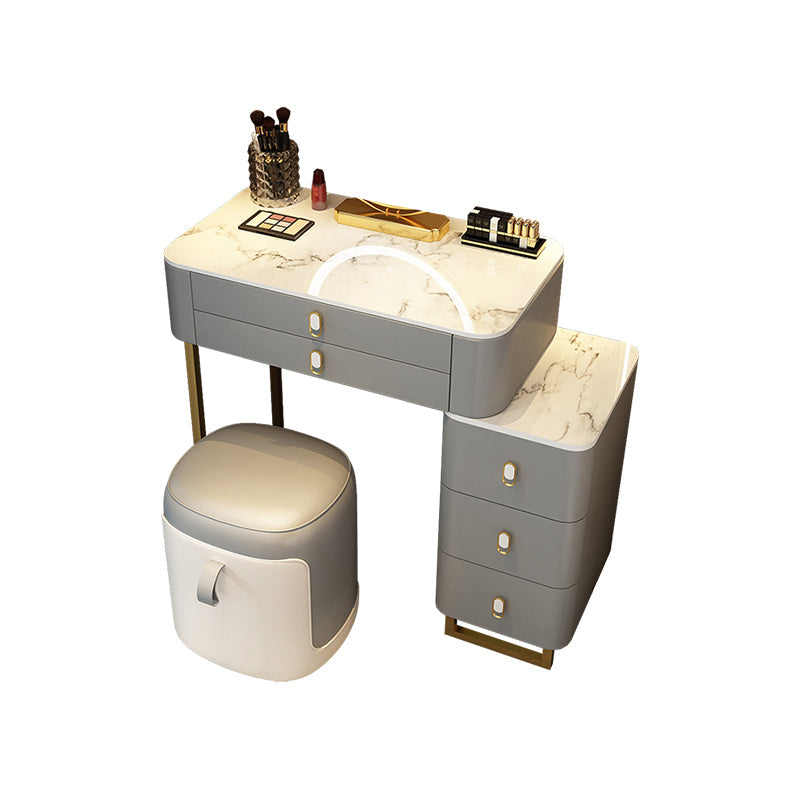 Stone Top Vanity with Storage Drawers Makeup Vanity Desk with Stool and Mirror