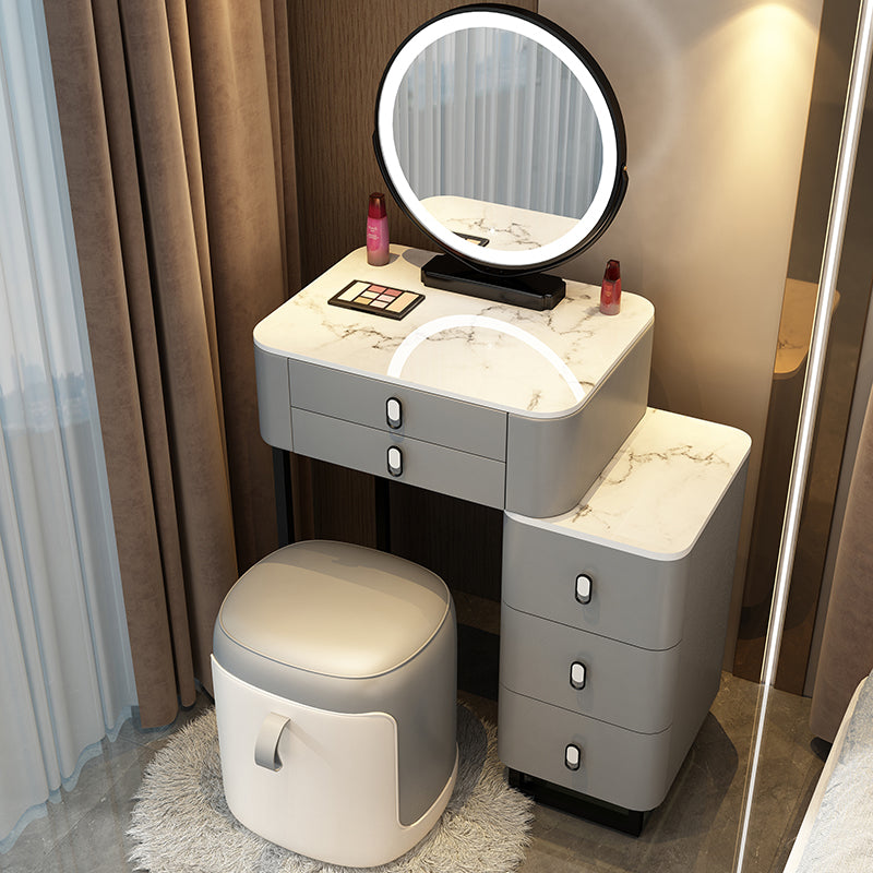 Stone Top Vanity with Storage Drawers Makeup Vanity Desk with Stool and Mirror