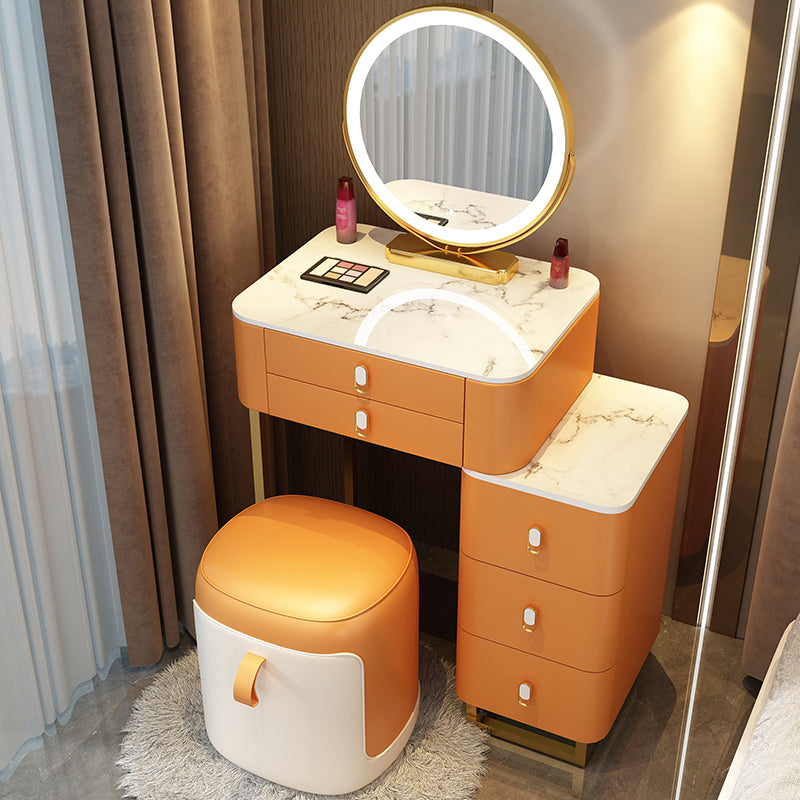 Stone Top Vanity with Storage Drawers Makeup Vanity Desk with Stool and Mirror