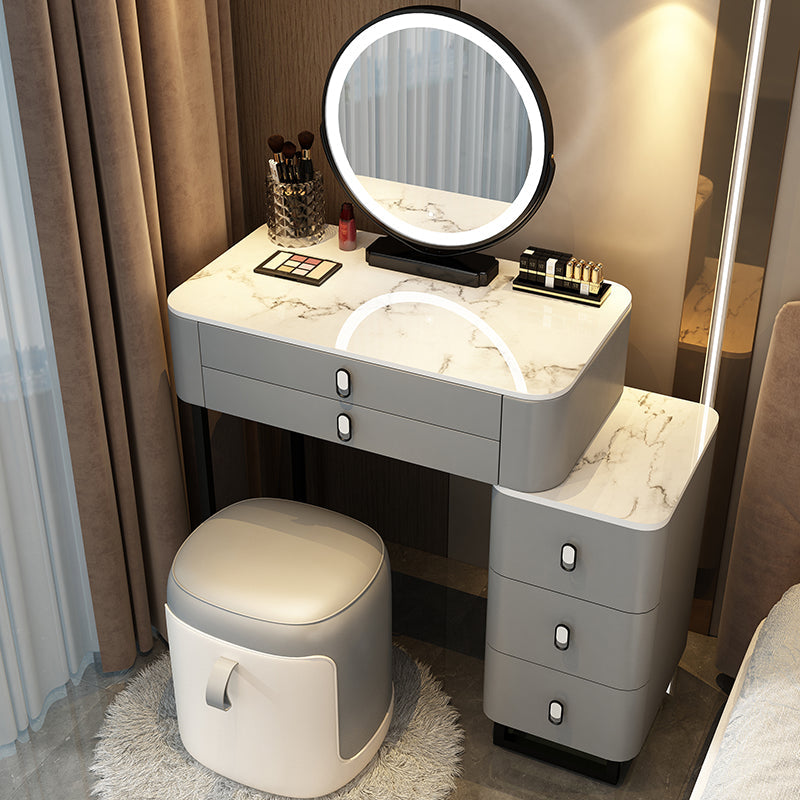 Stone Top Vanity with Storage Drawers Makeup Vanity Desk with Stool and Mirror