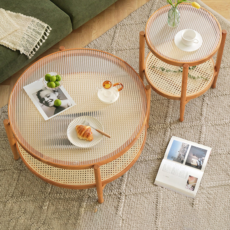 Tropical Round Cocktail Table Glass Top Coffee Cocktail Table Clearhalo 'Coffee & Accent Tables' 'Coffee Tables' 'coffee_tables' 'furn' 'furn_coffee_tables' 'Furniture' 'Living Room Furniture' 6535256