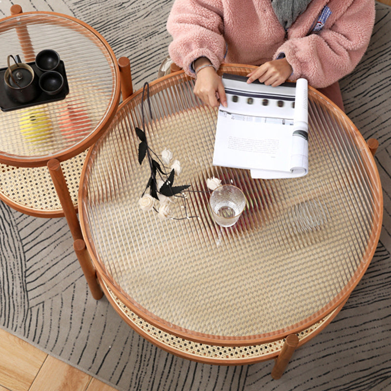 Tropical Round Cocktail Table Glass Top Coffee Cocktail Table Clearhalo 'Coffee & Accent Tables' 'Coffee Tables' 'coffee_tables' 'furn' 'furn_coffee_tables' 'Furniture' 'Living Room Furniture' 6535271