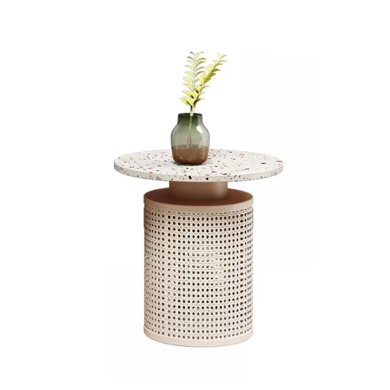 Contemporary Round Cocktail Table Single Slate Coffee Cocktail Table 18"L x 18"W x 20"H Off-White Clearhalo 'Coffee & Accent Tables' 'Coffee Tables' 'coffee_tables' 'furn' 'furn_coffee_tables' 'Furniture' 'Living Room Furniture' 6535280