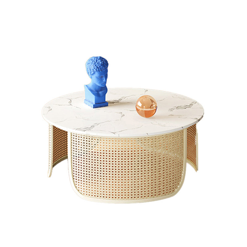 Contemporary Round Cocktail Table Single Slate Coffee Cocktail Table 24"L x 24"W x 14"H White Clearhalo 'Coffee & Accent Tables' 'Coffee Tables' 'coffee_tables' 'furn' 'furn_coffee_tables' 'Furniture' 'Living Room Furniture' 6535283