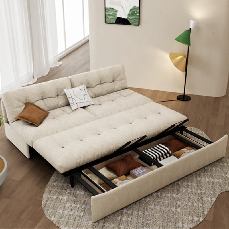 Scandinavian Sofa Bed, Fiber Armless Tufted Back Sleeper Sofa Storage Included Latex
