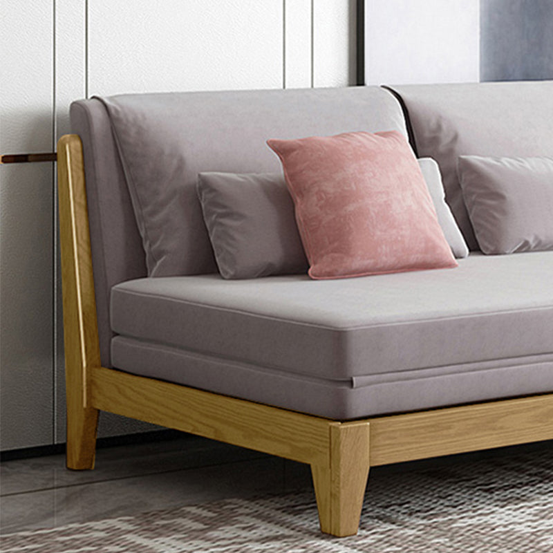 スカンジナビアスタイルのグレーアームレスソファベッドウッドフレームスリーパーソファ