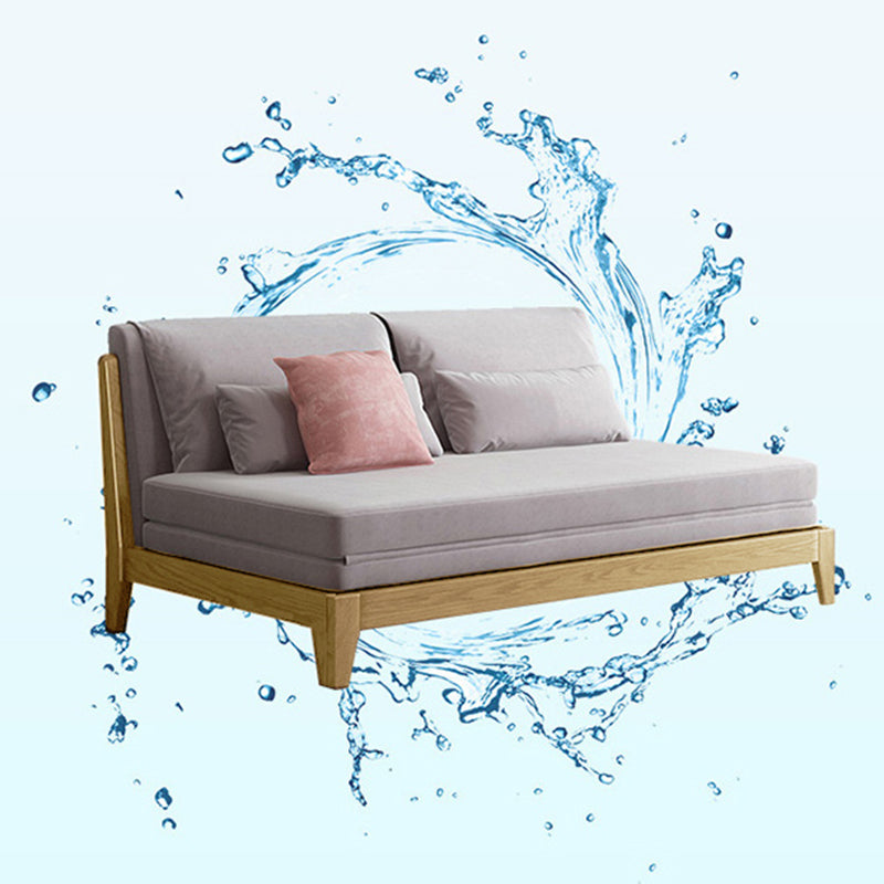 スカンジナビアスタイルのグレーアームレスソファベッドウッドフレームスリーパーソファ