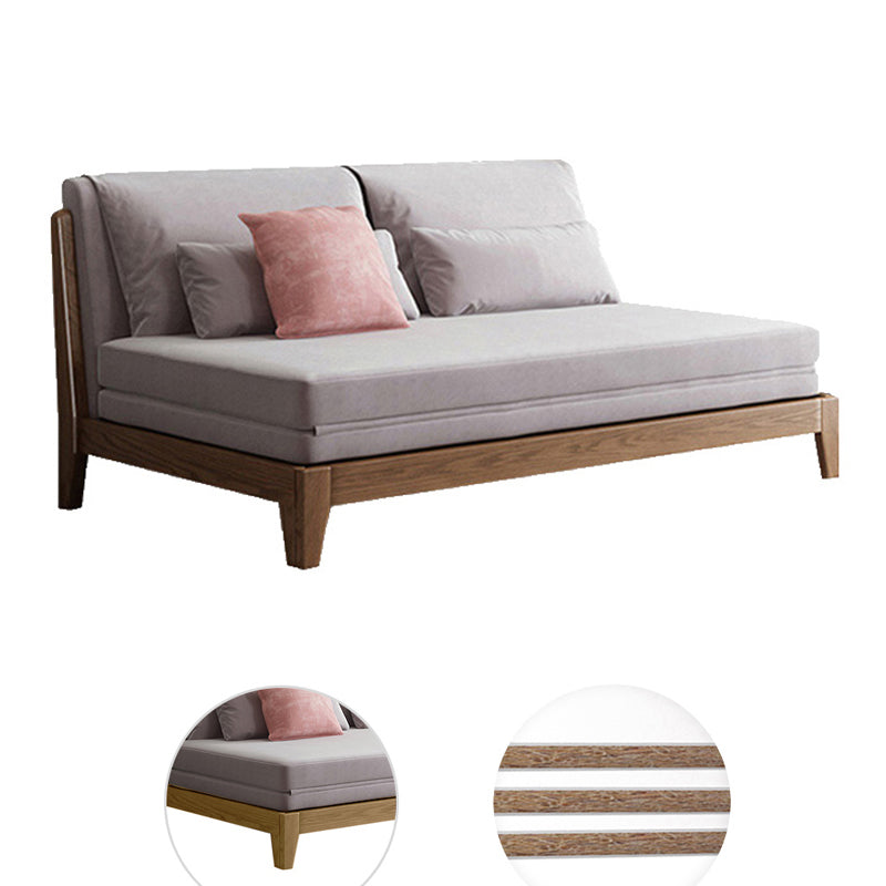 スカンジナビアスタイルのグレーアームレスソファベッドウッドフレームスリーパーソファ