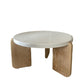 Stone and Solid Wood Coffee or End Table Contemporary Coffee Table in Beige