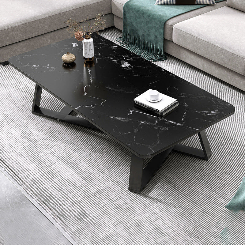 18"H Contemporary Coffee Table Stone Rectangle Cocktail Table 47"L x 24"W x 18"H Black Clearhalo 'Coffee & Accent Tables' 'Coffee Tables' 'coffee_tables' 'furn' 'furn_coffee_tables' 'Furniture' 'Living Room Furniture' 6535508