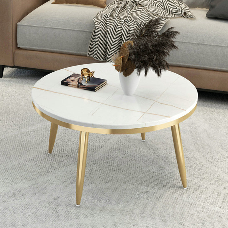 17"H Contemporary Coffee Table Round Stone Coffee Cocktail Table Gold White Gold Clearhalo 'Coffee & Accent Tables' 'Coffee Tables' 'coffee_tables' 'furn' 'furn_coffee_tables' 'Furniture' 'Living Room Furniture' 6535604